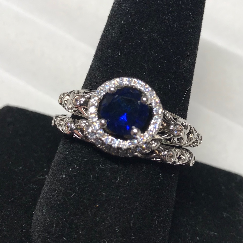Size 9.5, “Sapphire” & “Diamond” Halo Bridal Set